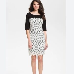 SUZI CHIN Black & White Colorblock  Floral Embroidery Dress 6 NWOT